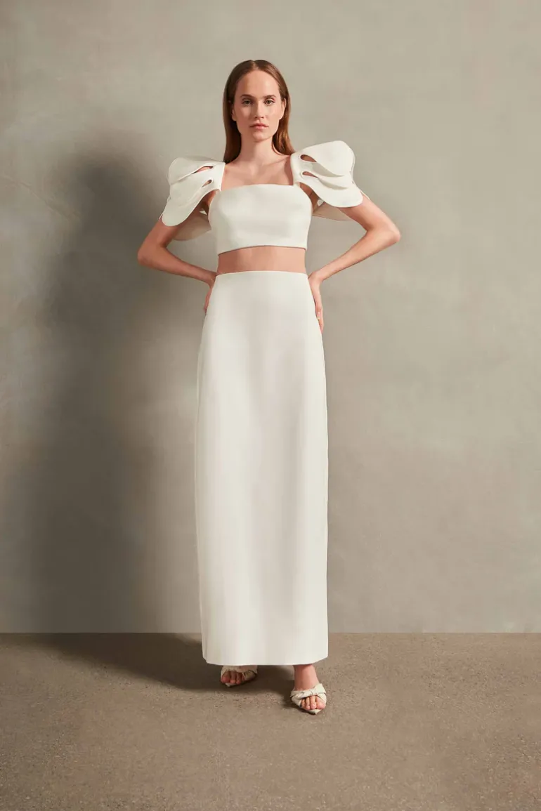 Floral Solid High-Waisted Long Skirt