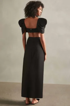 Floral Solid High-Waisted Long Skirt