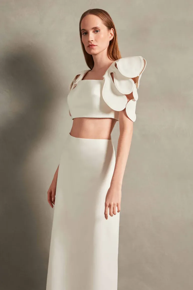 Floral Solid High-Waisted Long Skirt