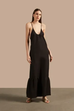 Golden Age Solid Straps Long Dress