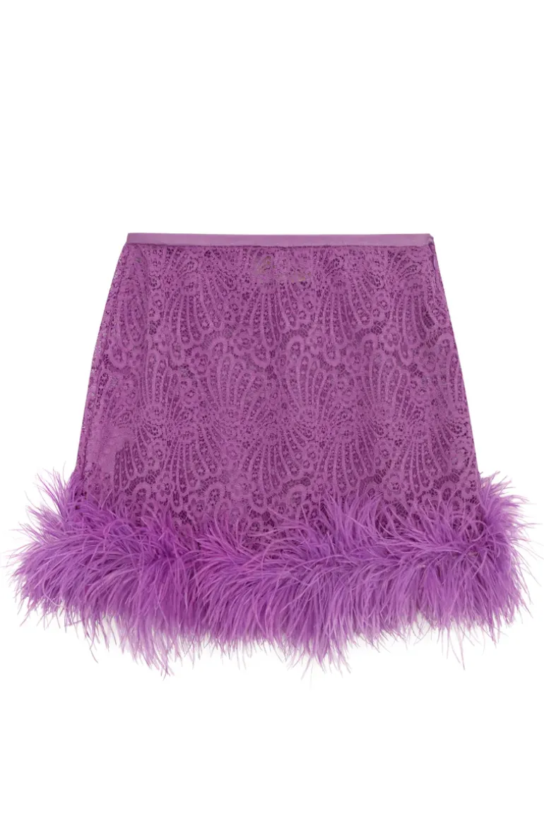 Guipure Lace Feathered Mini Skirt