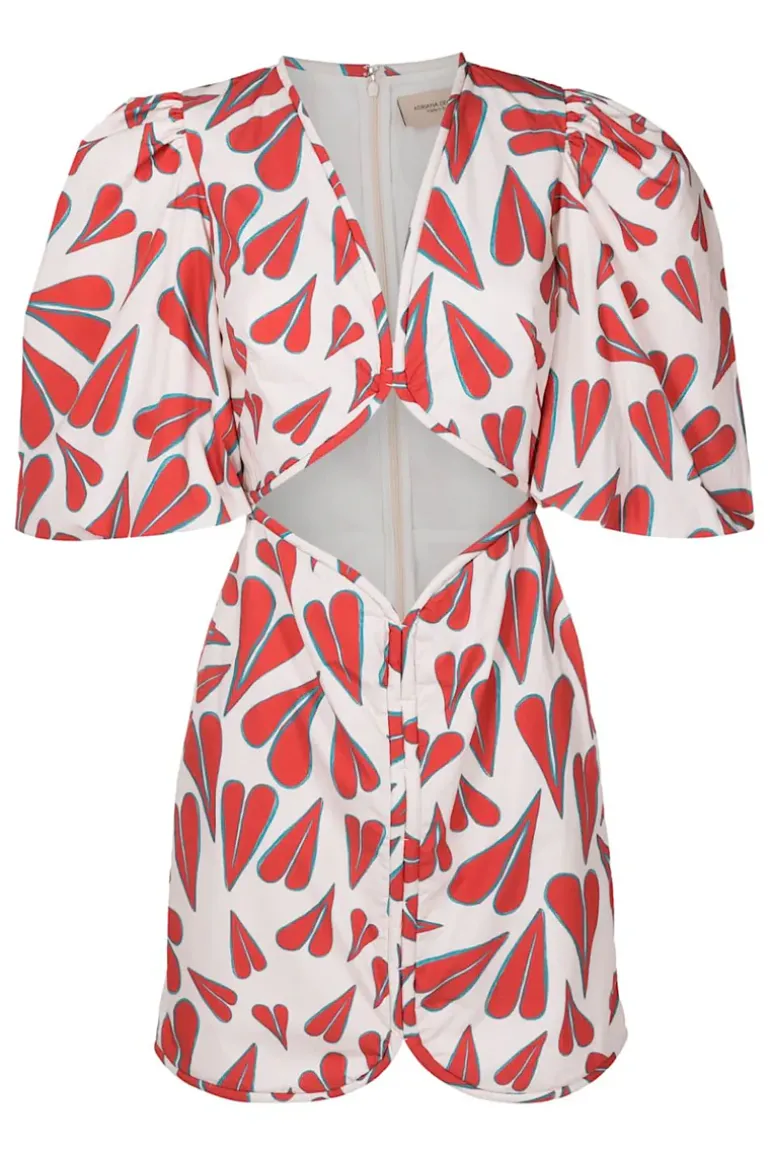 Hearts Puff-Sleeved Cut-Outs Short Dress