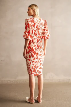 Hearts Puff-Sleeved Midi Dress