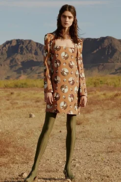 Horse Pois Open-Back Short Tunic Dress