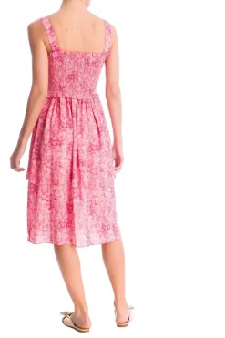 Hydrangea Print Midi Dress With Lastex Detail