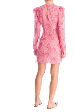 Hydrangea Puff-Sleeved Print Short Dress With Knot