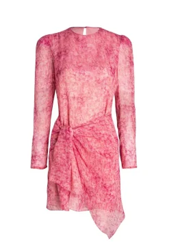 Hydrangea Puff-Sleeved Print Short Dress With Knot