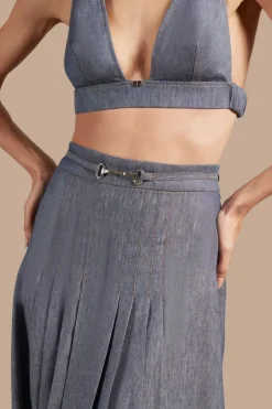 Jeans Pleated Midi Skirt