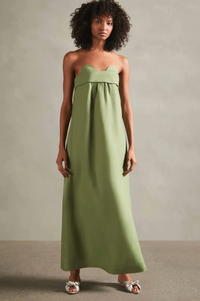 Jellyfish Solid Strapless Long Linen Dress
