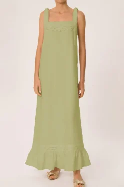 Linen Long Dress With Application