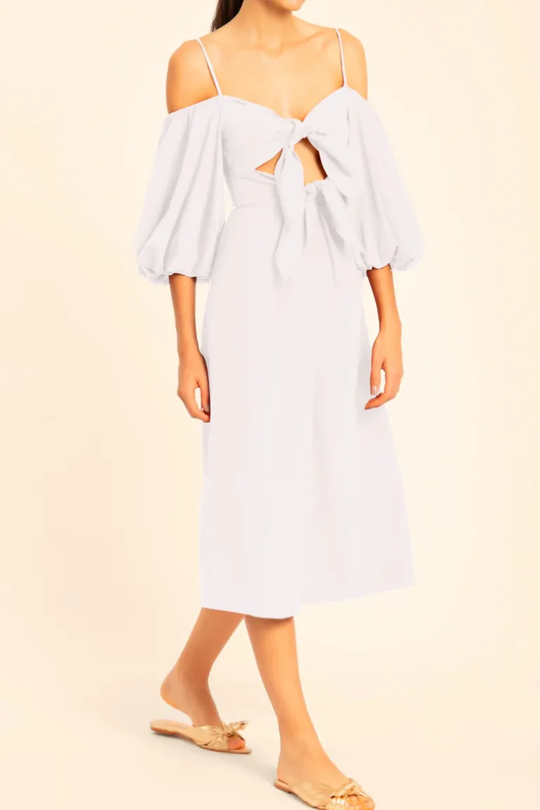 Linen Midi Dress With Double Knot