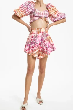 Lipstick Puff-Sleeved Blouse With Bow