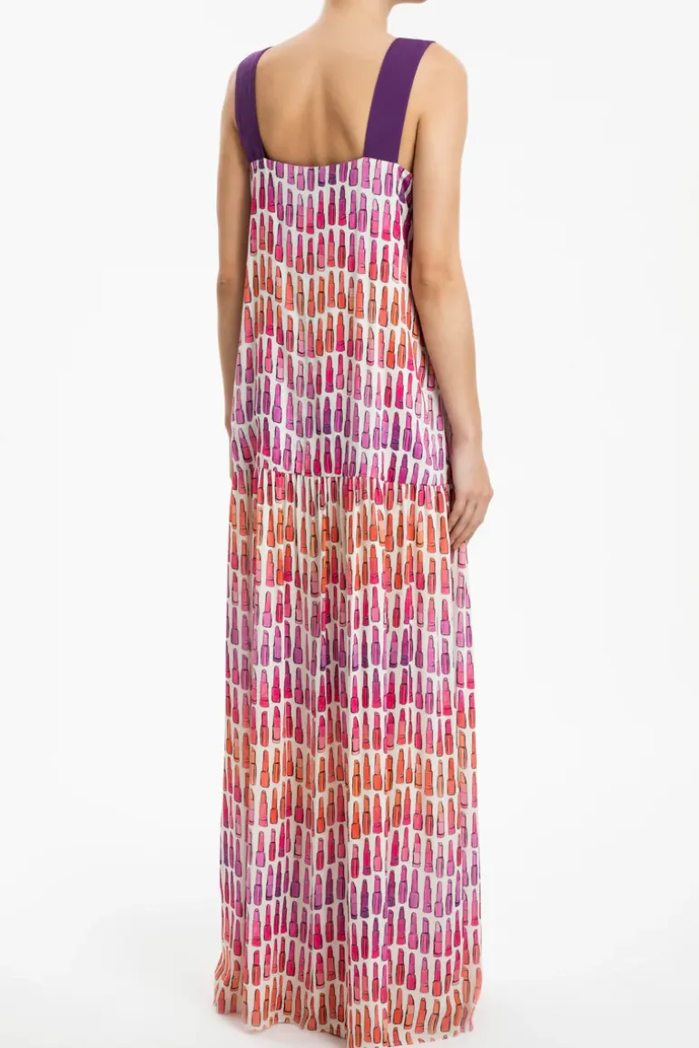 Lipstick Ruffled Long Dress With Bows