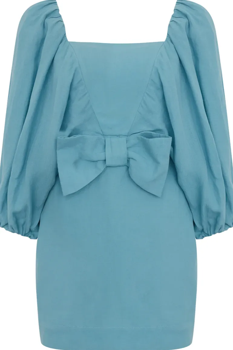 Lipstick Solid Puff-Sleeved Short Dress