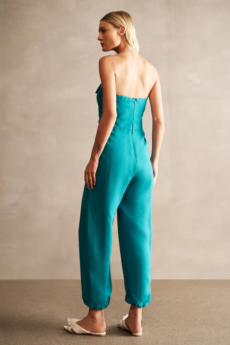 Lipstick Solid Strapless Jumpsuit