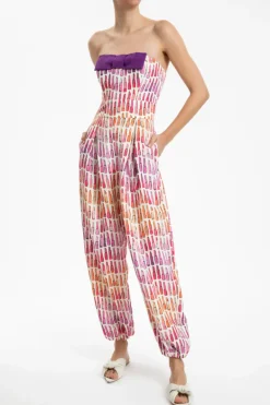 Lipstick Strapless Jumpsuit With Bow