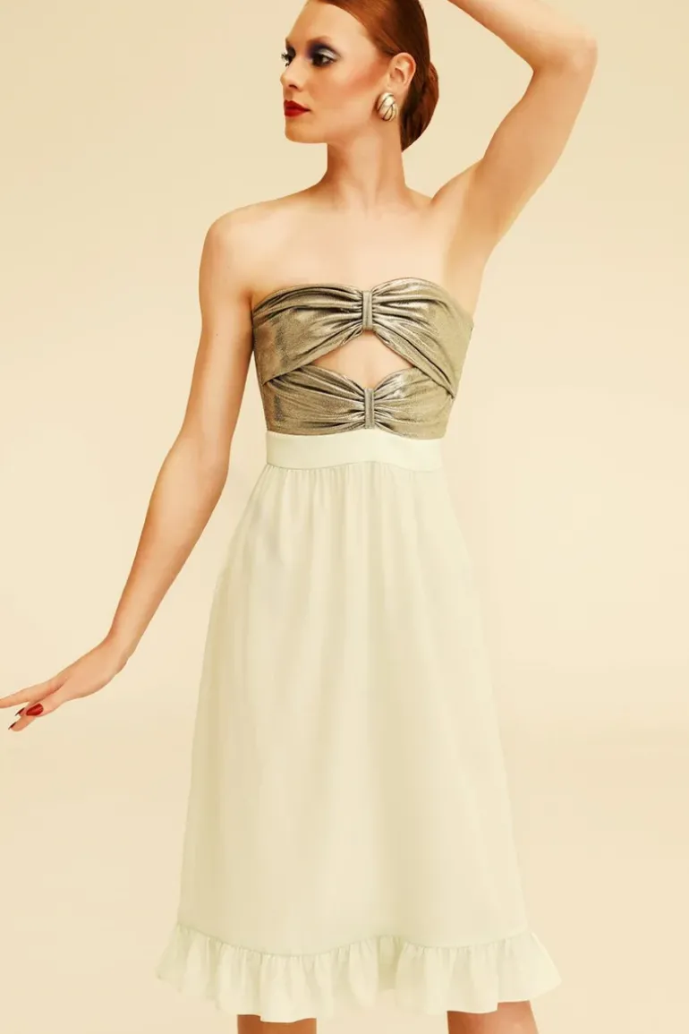 Metallic Strapless Midi Dress