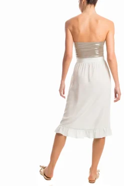 Metallic Strapless Midi Dress