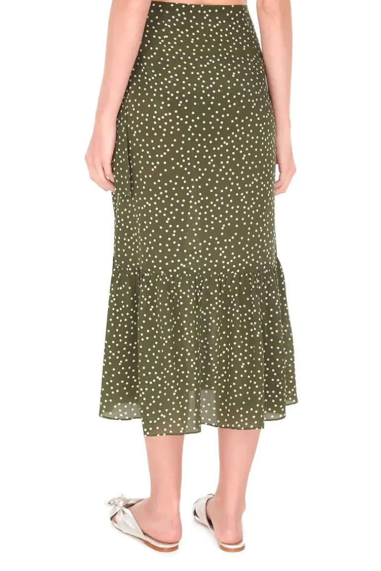 Mille Punti Midi Silk Skirt with Ruffles