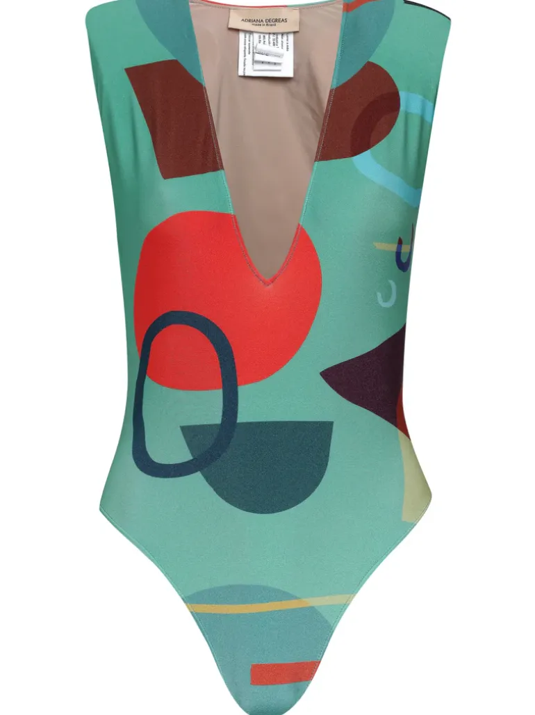 Modernism Shoulder-Pad High-Leg Swimsuit