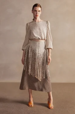 New Pois Fringe Midi Skirt