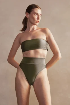 New Pois Solid High-Leg Bandeau Bikini