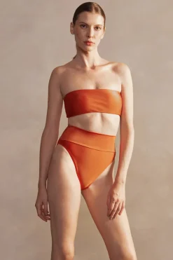 New Pois Solid High-Leg Bandeau Bikini