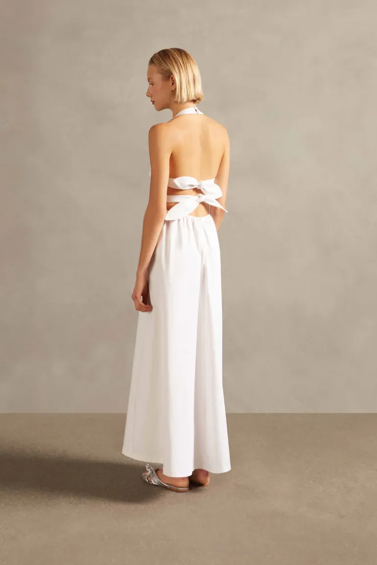 Off-White Solid Cotton Long Dress