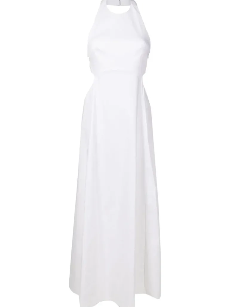 Off-White Solid Cotton Long Dress