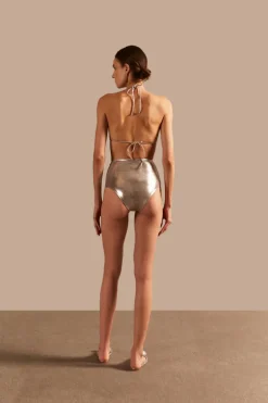 Oysters Solid High-Waisted Bikini With Pearls