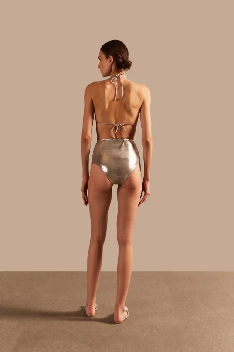 Oysters Solid High-Waisted Bikini With Pearls