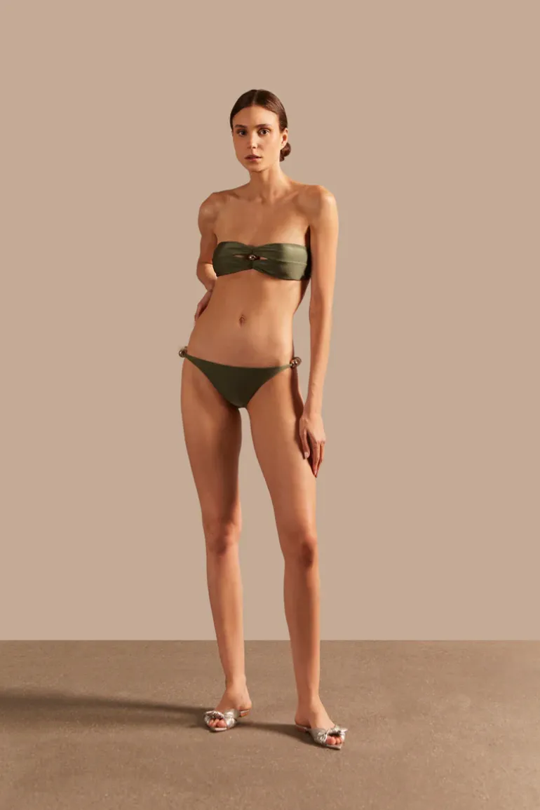 Oysters Solid Strapless Bikini With Pearl