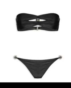 Oysters Solid Strapless Bikini With Pearl
