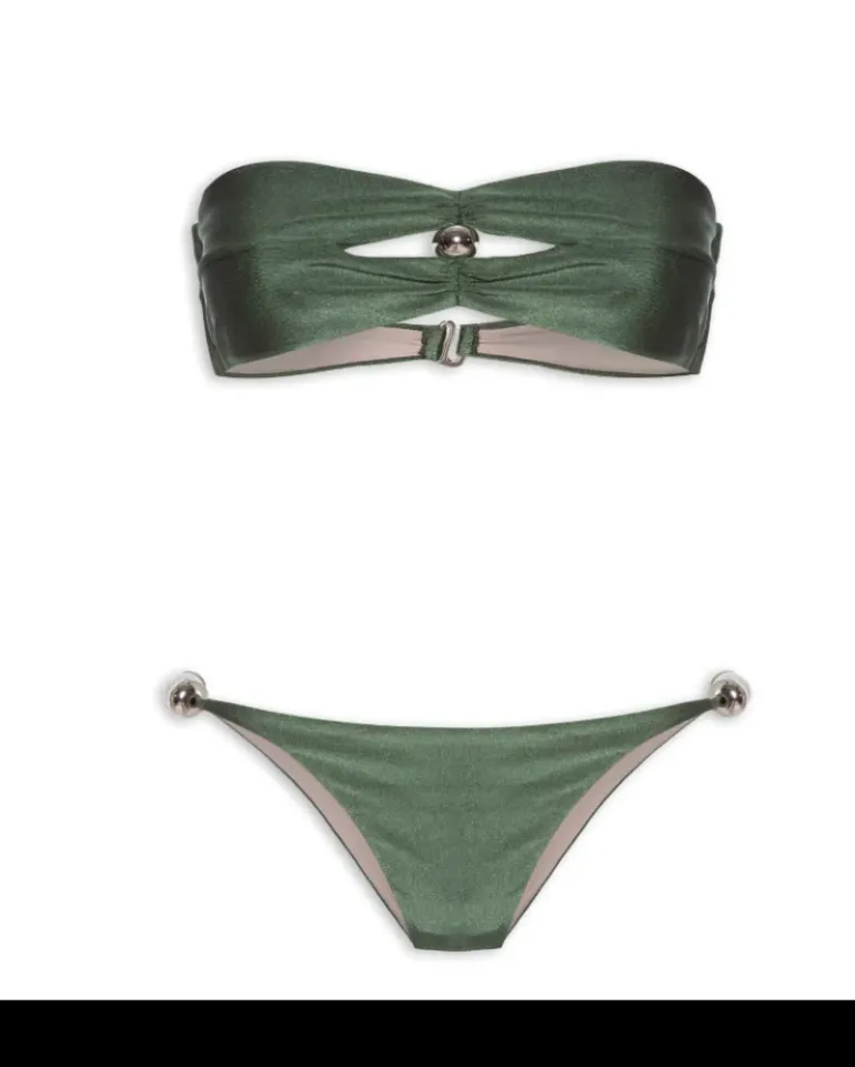 Oysters Solid Strapless Bikini With Pearl