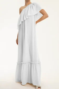 Pineapple One Shoulder Long Dress with Ruffles