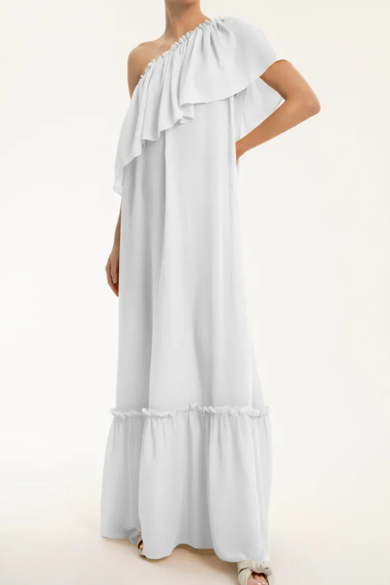 Pineapple One Shoulder Long Dress with Ruffles