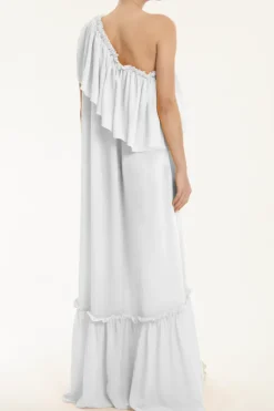 Pineapple One Shoulder Long Dress with Ruffles