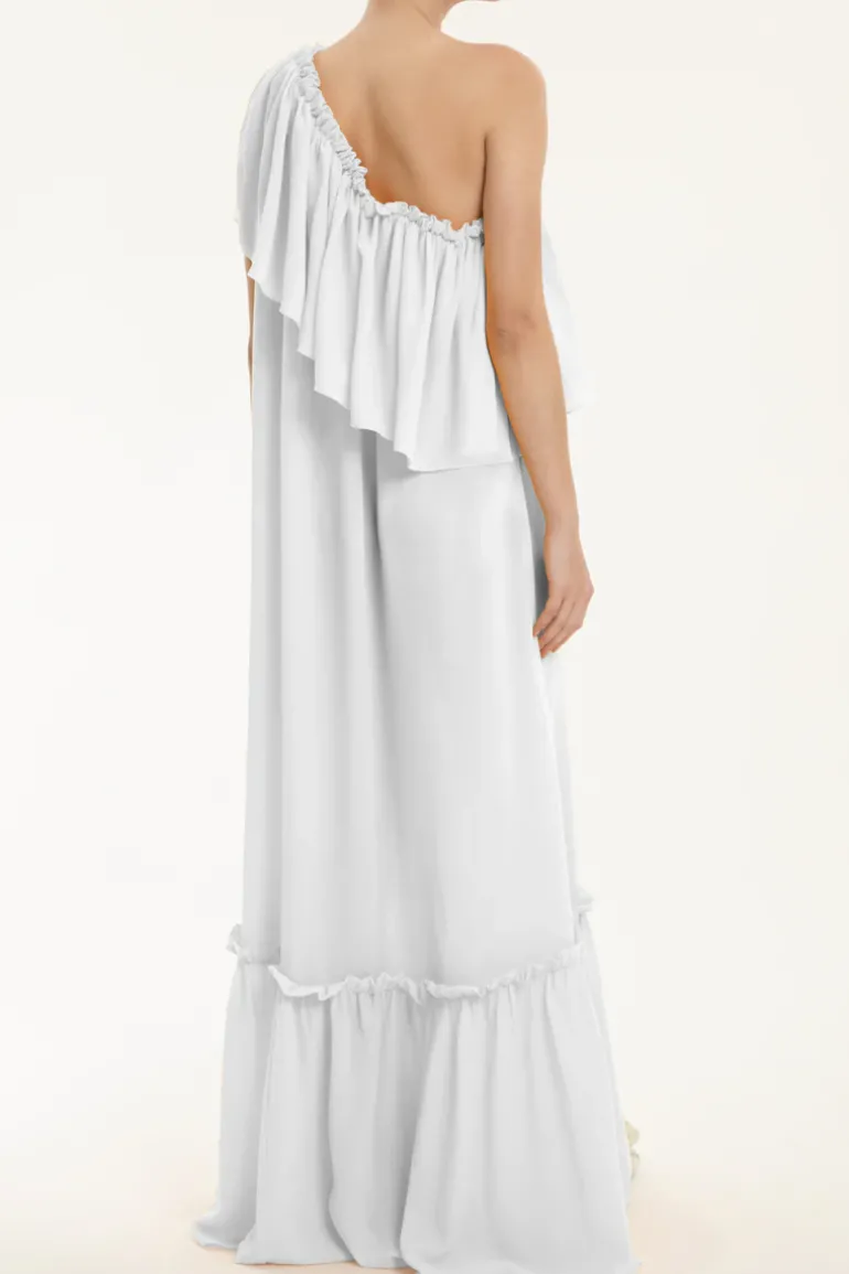 Pineapple One Shoulder Long Dress with Ruffles