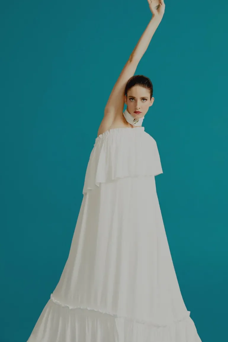 Pineapple One Shoulder Long Dress with Ruffles