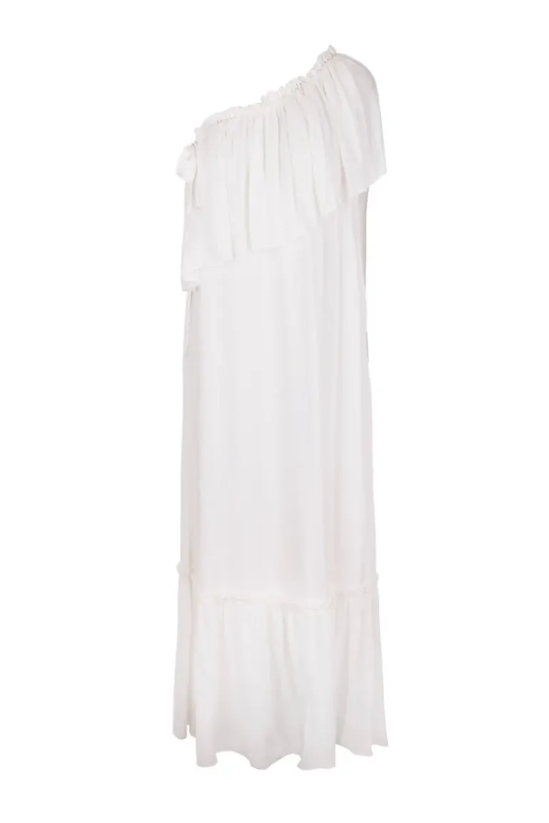 Pineapple One Shoulder Long Dress with Ruffles