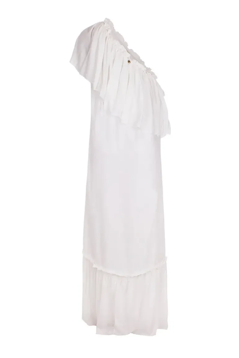 Pineapple One Shoulder Long Dress with Ruffles