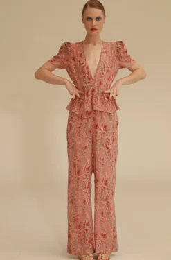 Pink Aloe V-Neck Ruffled Jumpsuit
