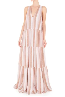 Porto Striped V-Neck Long Dress