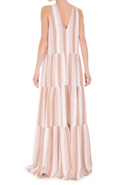 Porto Striped V-Neck Long Dress