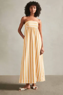 Riviera Striped Strapless Long Dress