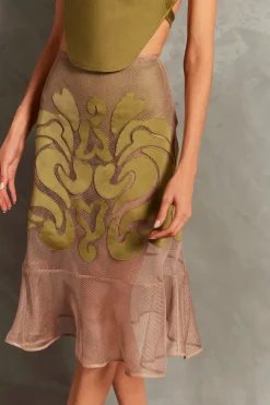 Réseau Appliqué Midi Skirt