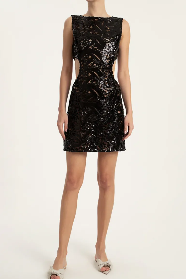 Sequin Cutting Detaild Short Dress