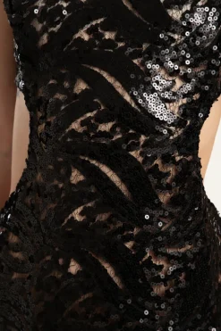 Sequin Cutting Detaild Short Dress