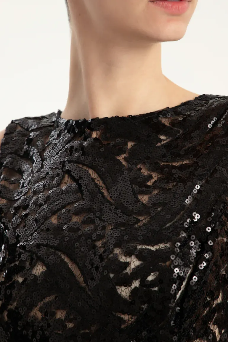 Sequin Cutting Detaild Short Dress