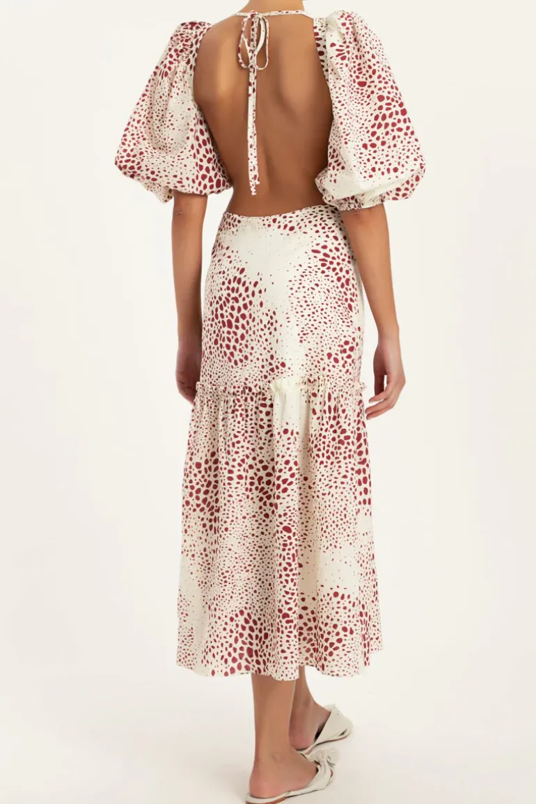 Serpent Puff-sleeved Midi Dress